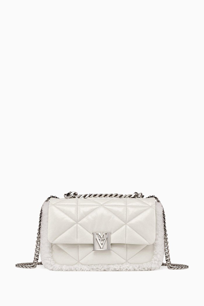 

Travia Shearling Shoulder Bag in Cloud Quilted Leather, Grey