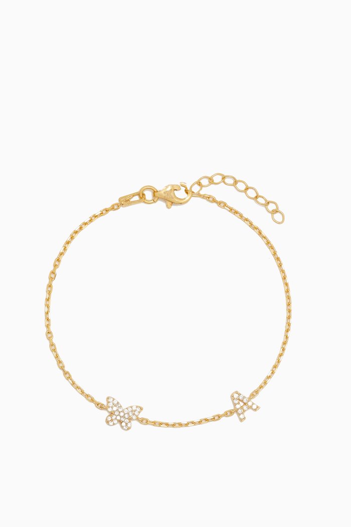 

Pavé Butterfly Initial Bracelet in Gold-plated Sterling Silver, Yellow
