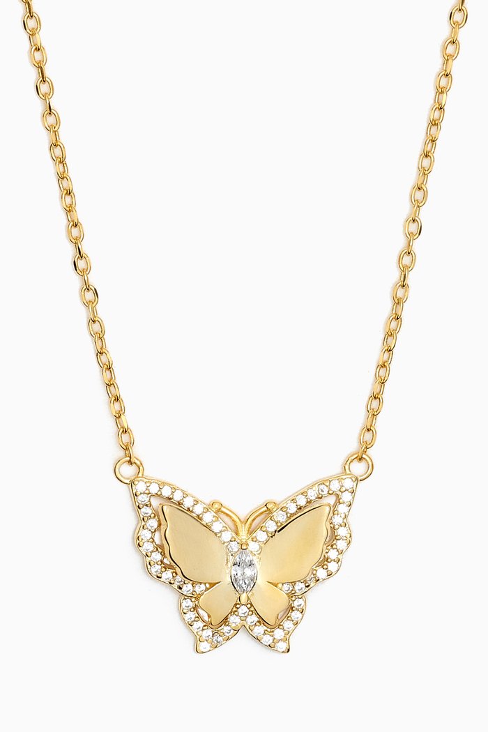 

3D Pavé Butterfly Necklace in Gold-plated Sterling Silver, Yellow