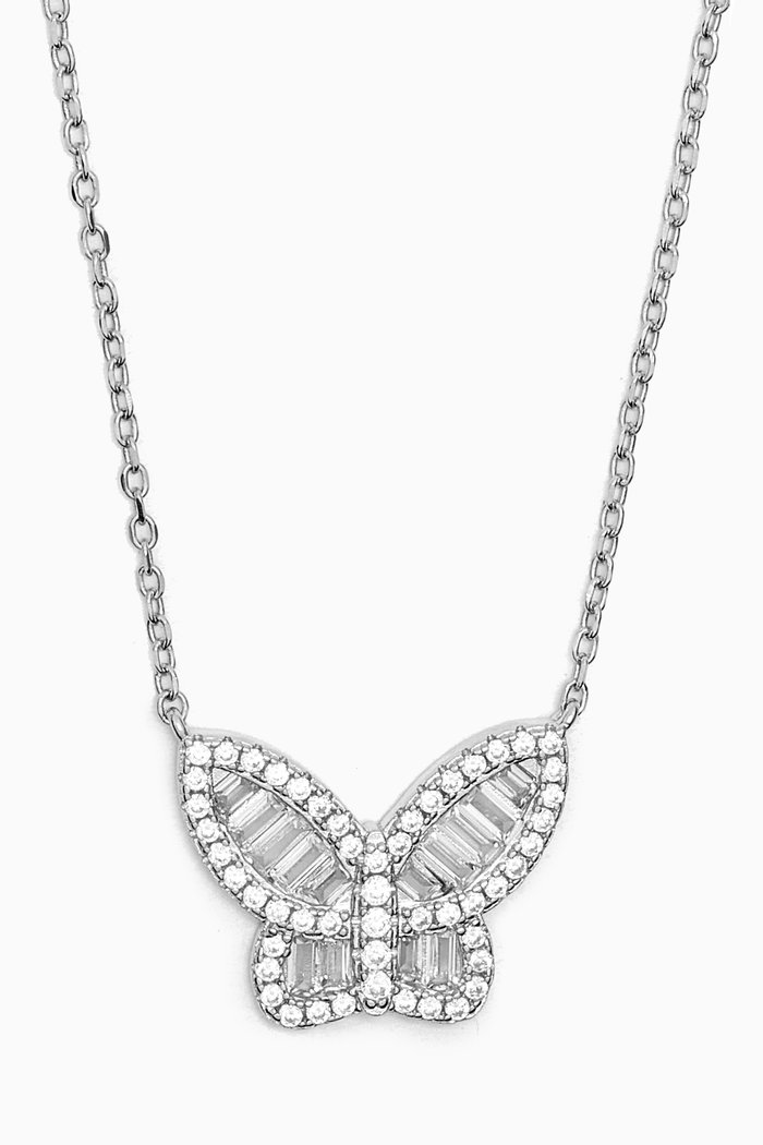 Pavé Baguette Butterfly Necklace in Sterling Silver