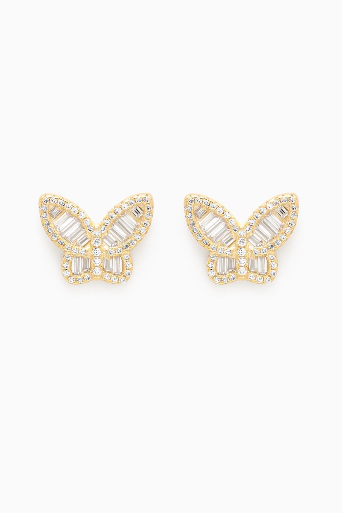 

Pavé Baguette Butterfly Stud Earrings in Gold-plated Sterling Silver, Yellow