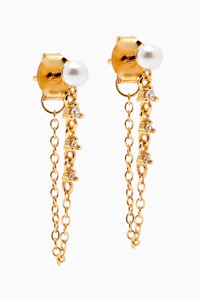 

Pearl & Crystal Chain Earrings in Gold-plated Sterling Silver, Yellow