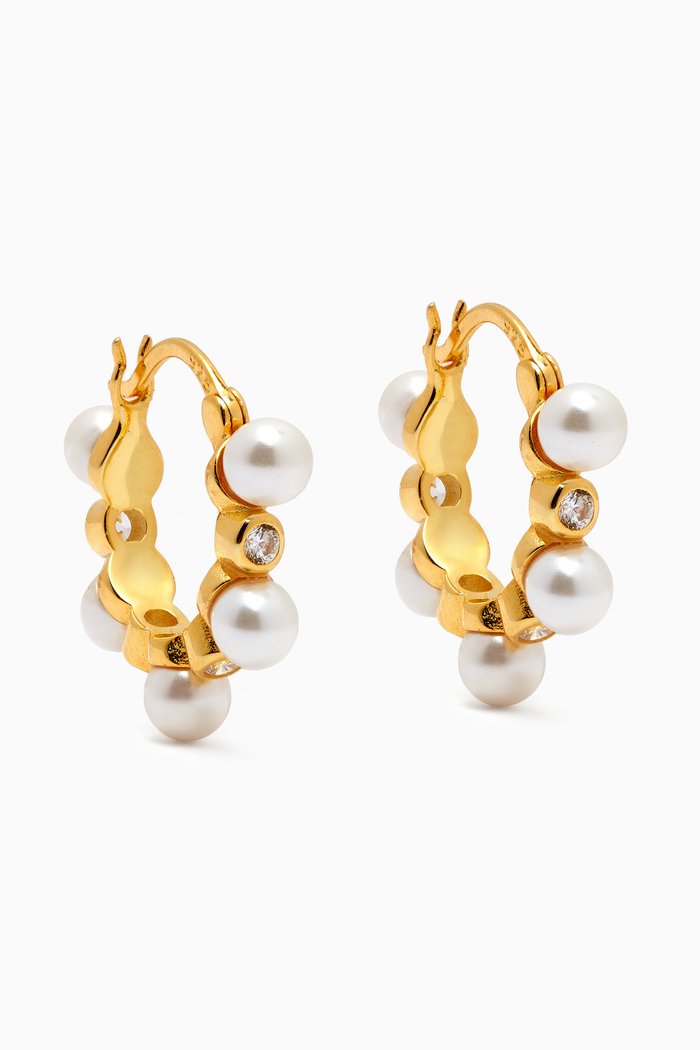 

Embedded Pearl & Crystal Hoops in Gold-plated Sterling Silver, Yellow