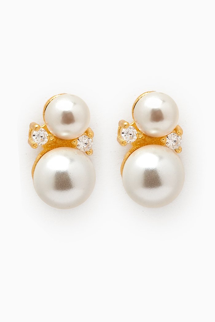 Pearl & Crystal Studs in Gold-plated Sterling Silver, Yellow