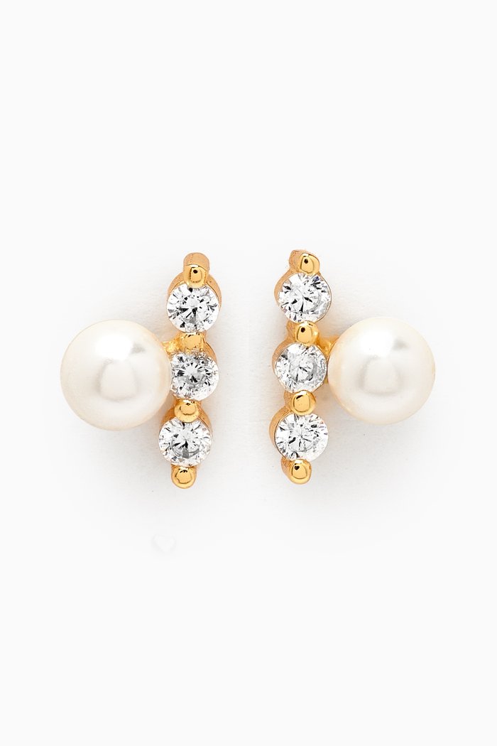 

Tiny Pearl & Crystal Studs in Gold-plated Sterling Silver, Yellow