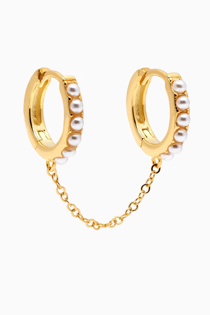 

Double Pearl Chain Earrings in Gold-plated Sterling Silver, Yellow