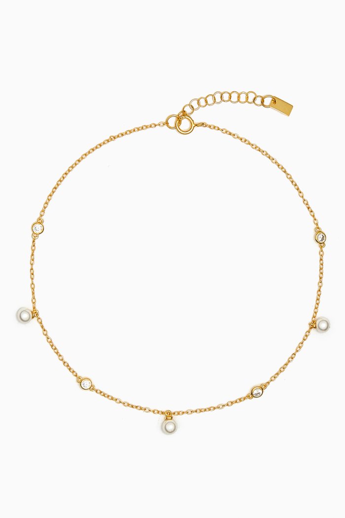 Dangling Pearl Anklet in Gold-plated Sterling Silver, Yellow