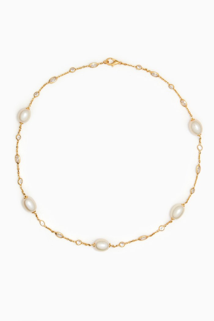 

Pearl & Diamond By the Yard Necklace in Gold-plated Sterling Silver, Yellow