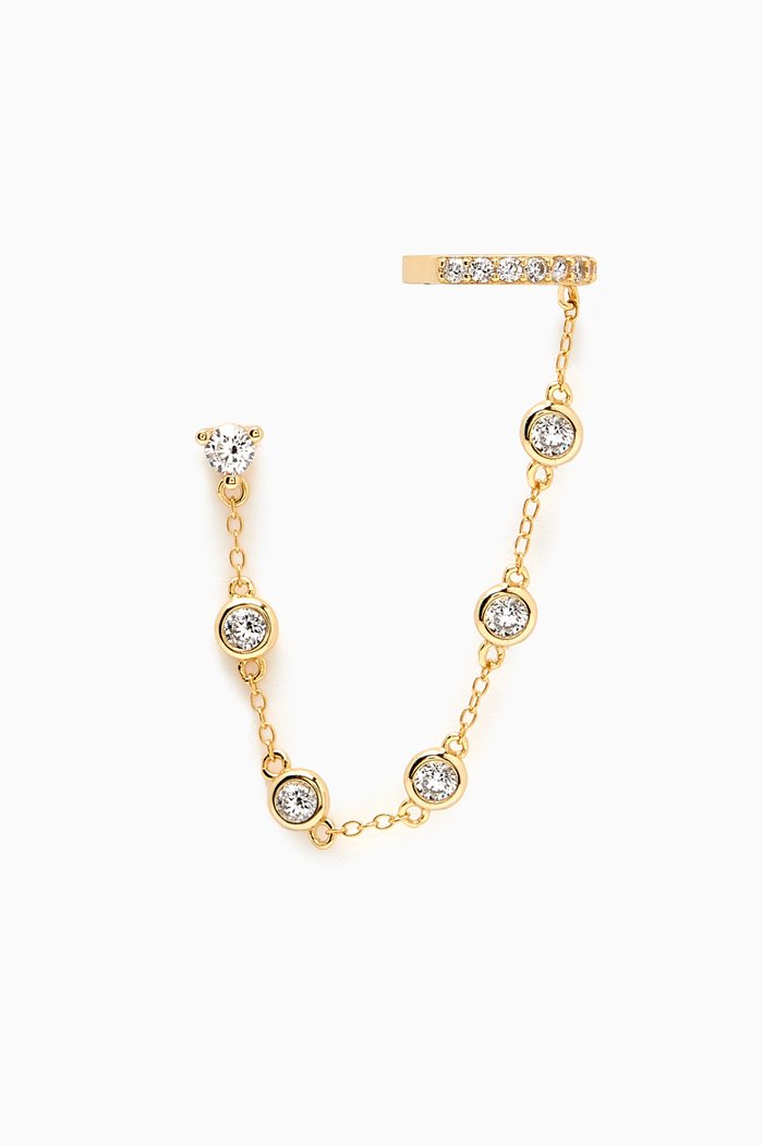 By the Yard Single Chain Stud Ear Cuff in Gold-plated Sterling Silver, Yellow