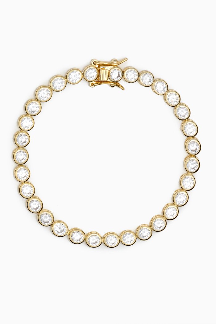 

Round-set Crystal Tennis Bracelet in Gold-plated Sterling Silver, Yellow