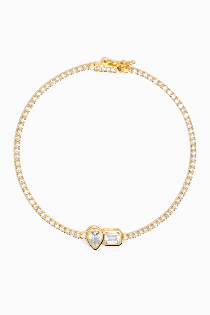 

Teardrop & Emerald Crystal Tennis Bracelet in Gold-plated Sterling Silver, Yellow