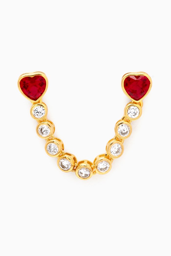 

Double Heart Chain Single Earring in Gold-plated Sterling Silver, Yellow