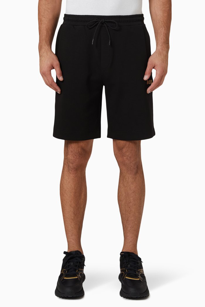 

Logo Embroidered Shorts in Cotton Blend, Black