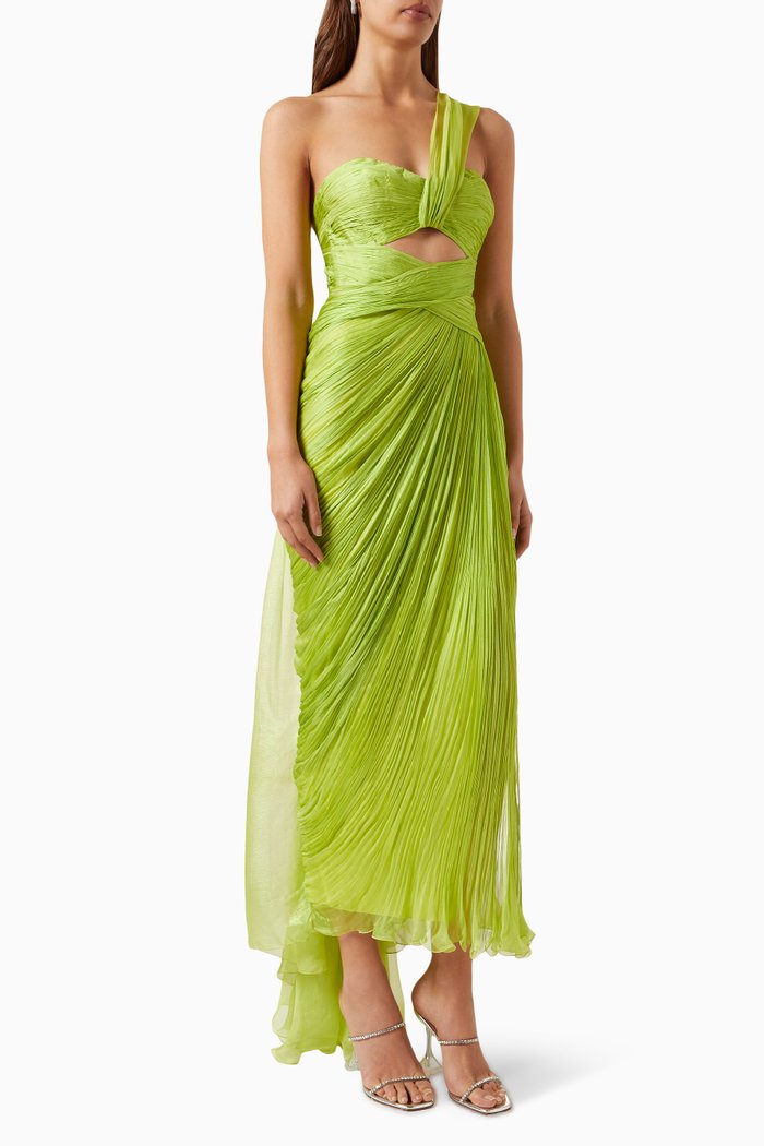 Amelia Dress in Silk, Green