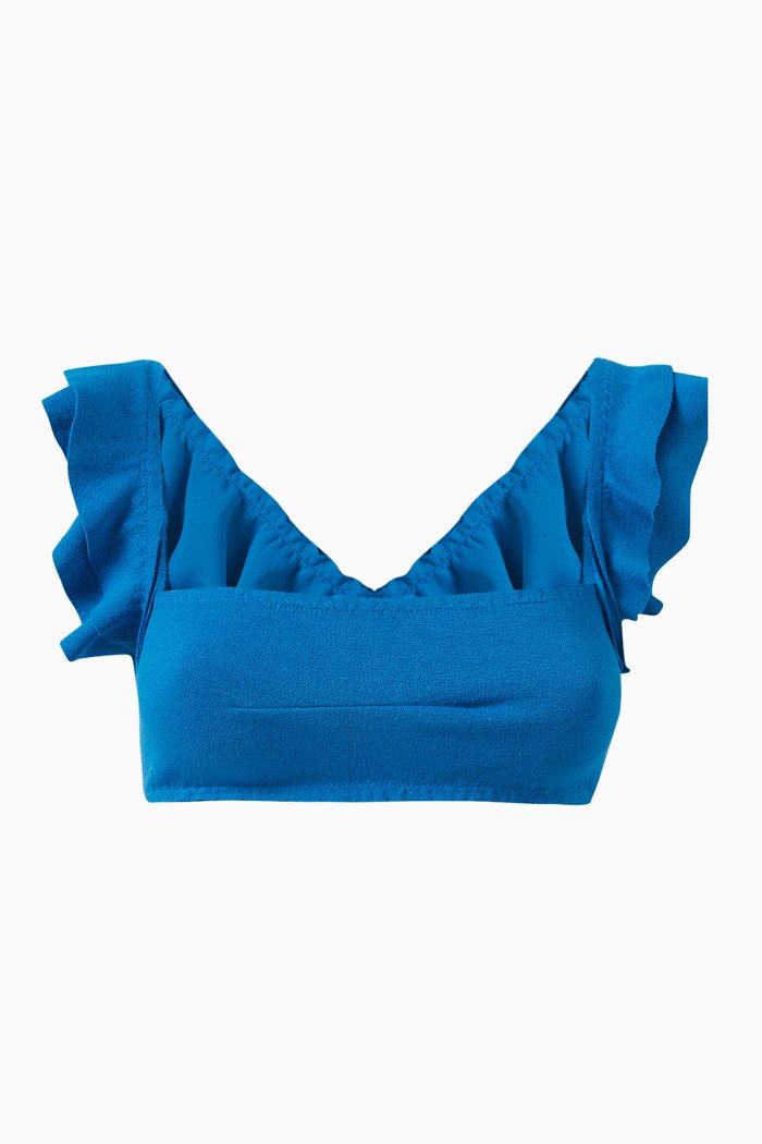 Jasper Bikini Top in Textured Nylon, Blue