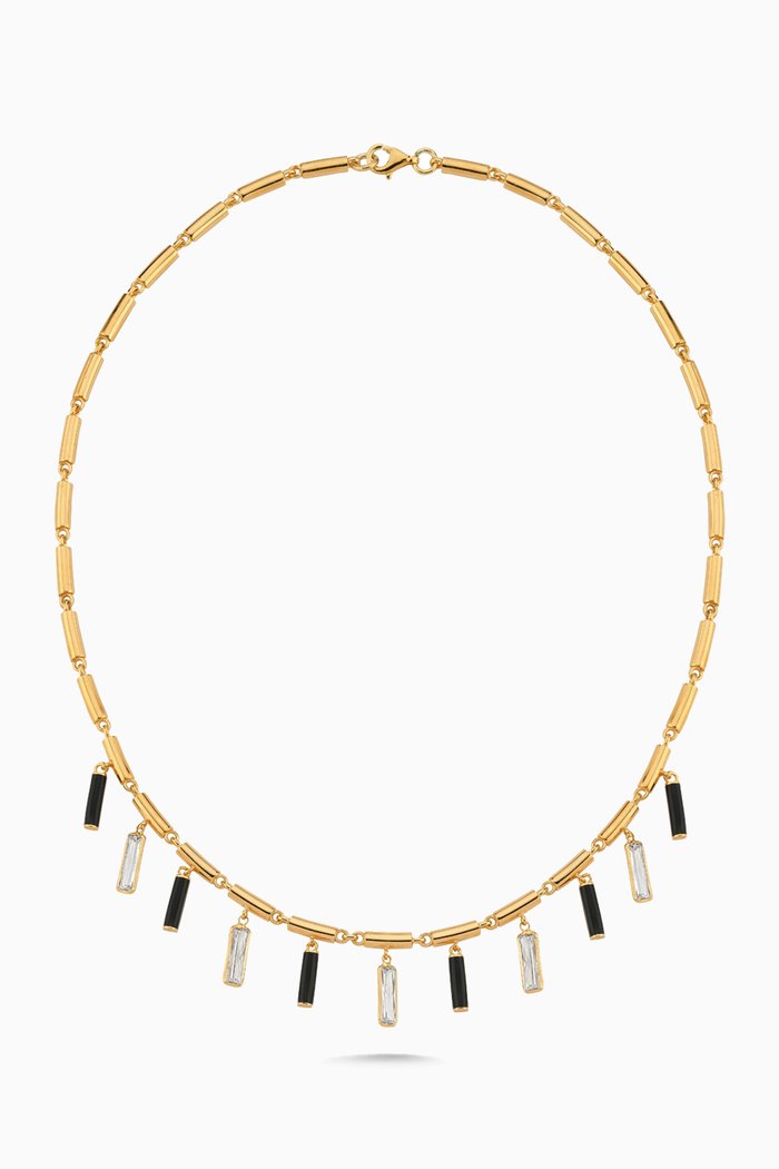 

New Obsession CZ & Enamel Necklace in 24kt Gold-plated Sterling Silver, Black