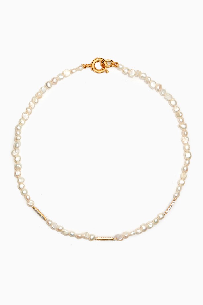 

Beyond Beautiful Pearl & CZ Necklace in 24kt Gold-plated Sterling Silver, White