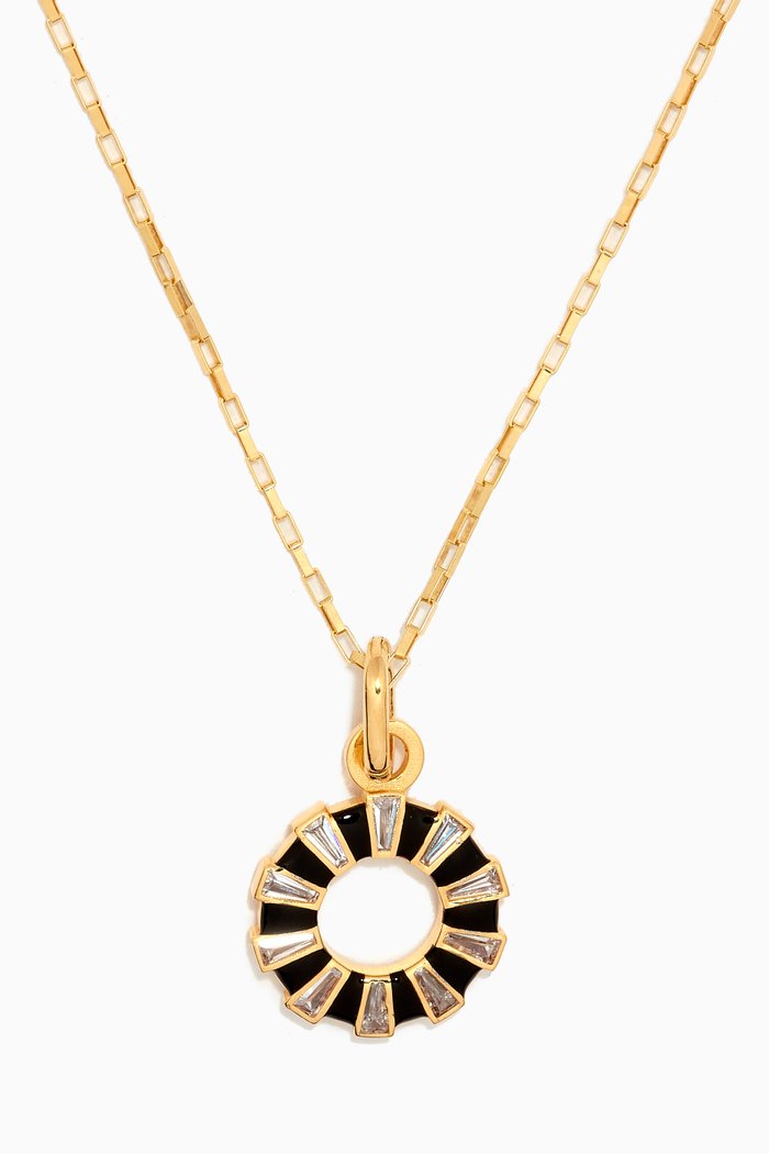 

CZ & Enamel Pendant Necklace in 24kt Gold-plated Sterling Silver, Black