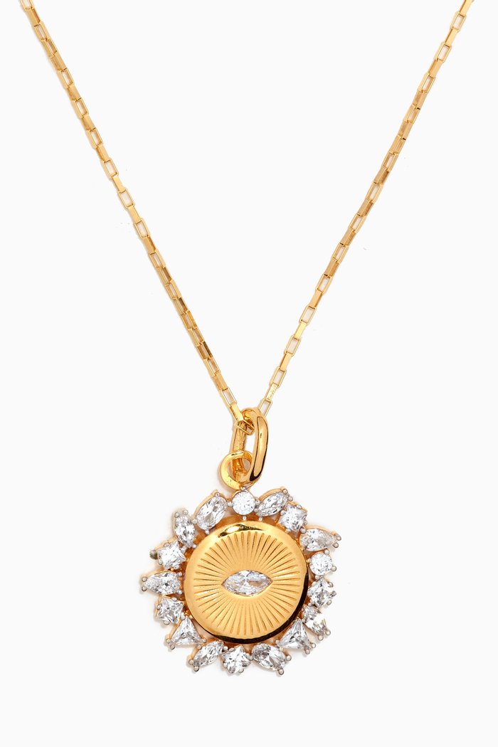 

CZ Coin Pendant Necklace in 24kt Gold-plated Sterling Silver