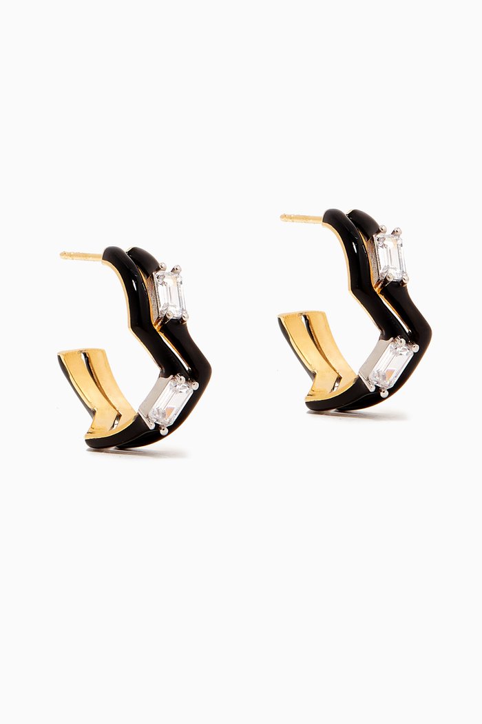 

Mini Romantique Huggie Earrings in 24kt Gold-plated Sterling Silver, Black