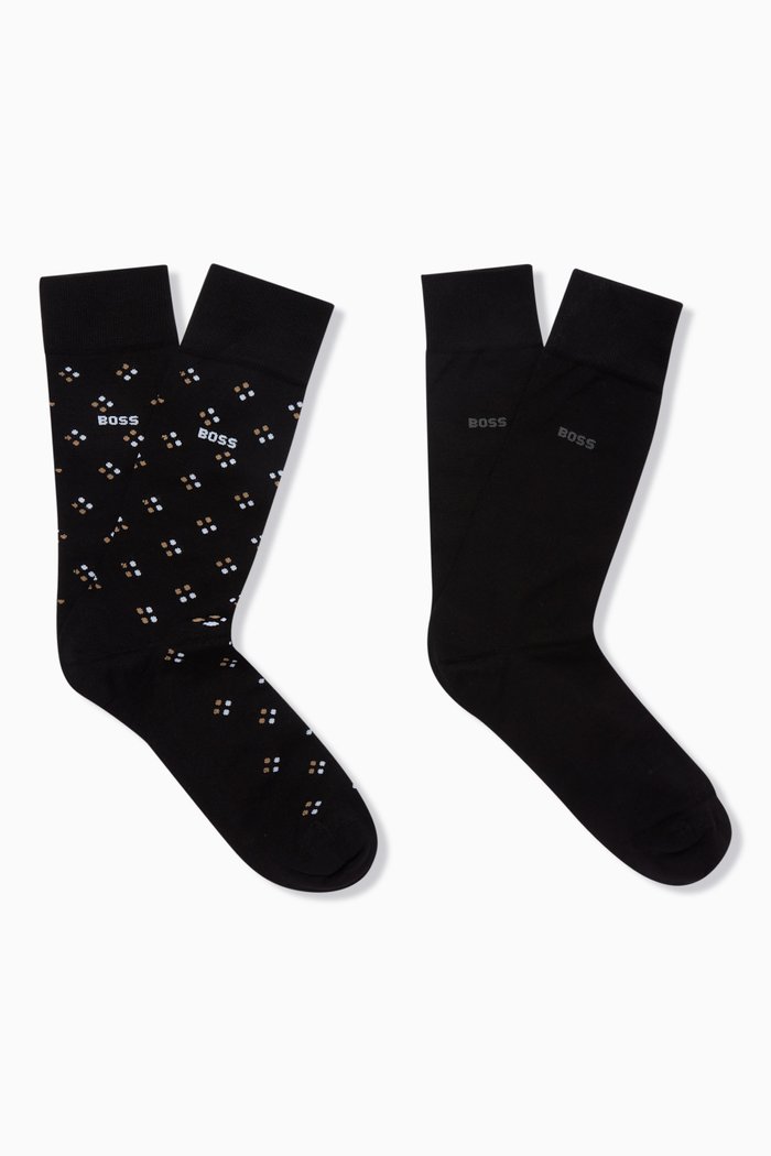 Socks in Cotton Blend, Set of Two, Black