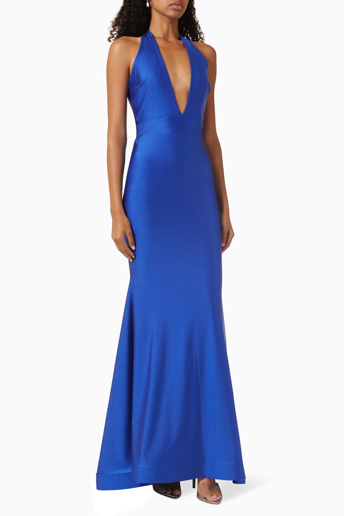 

Halterneck Gown in Stretch Crepe, Blue