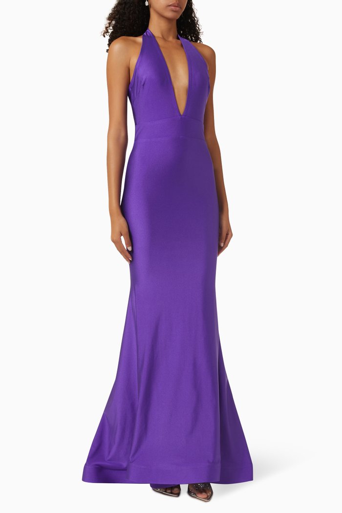

Halterneck Gown in Stretch Crepe, Purple