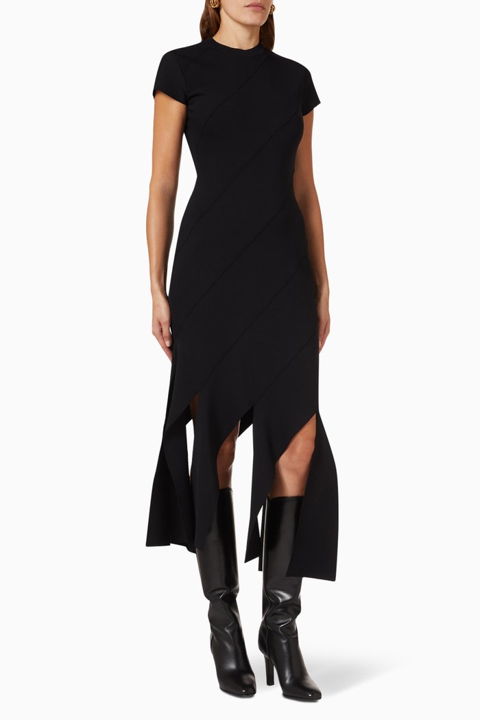

Striped-hem Midi Dress in Viscose-blend Knit, Black