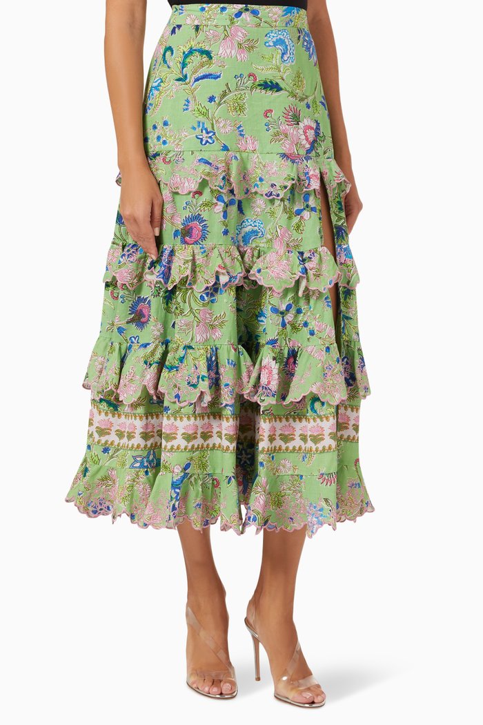 

Tiered Midi Skirt, Green