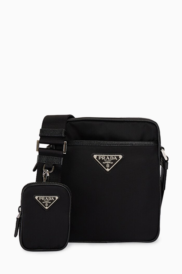 

Logo Zip Shoulder Bag in Re-Nylon & Saffiano Leather, Black