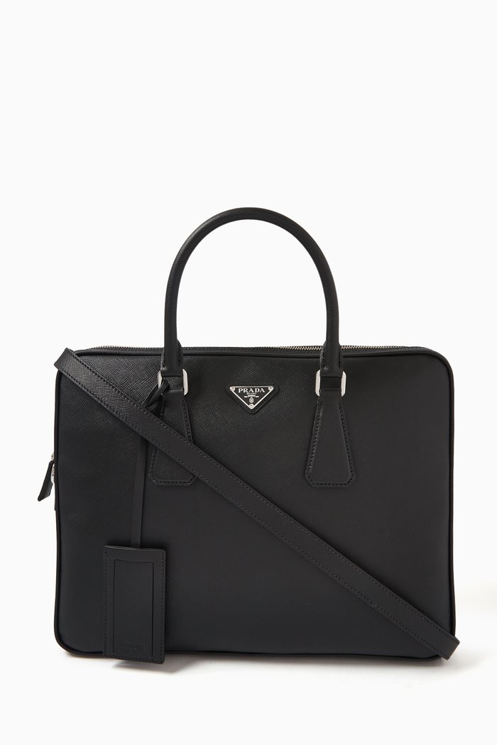 

Logo Briefcase in Saffiano Leather, Black