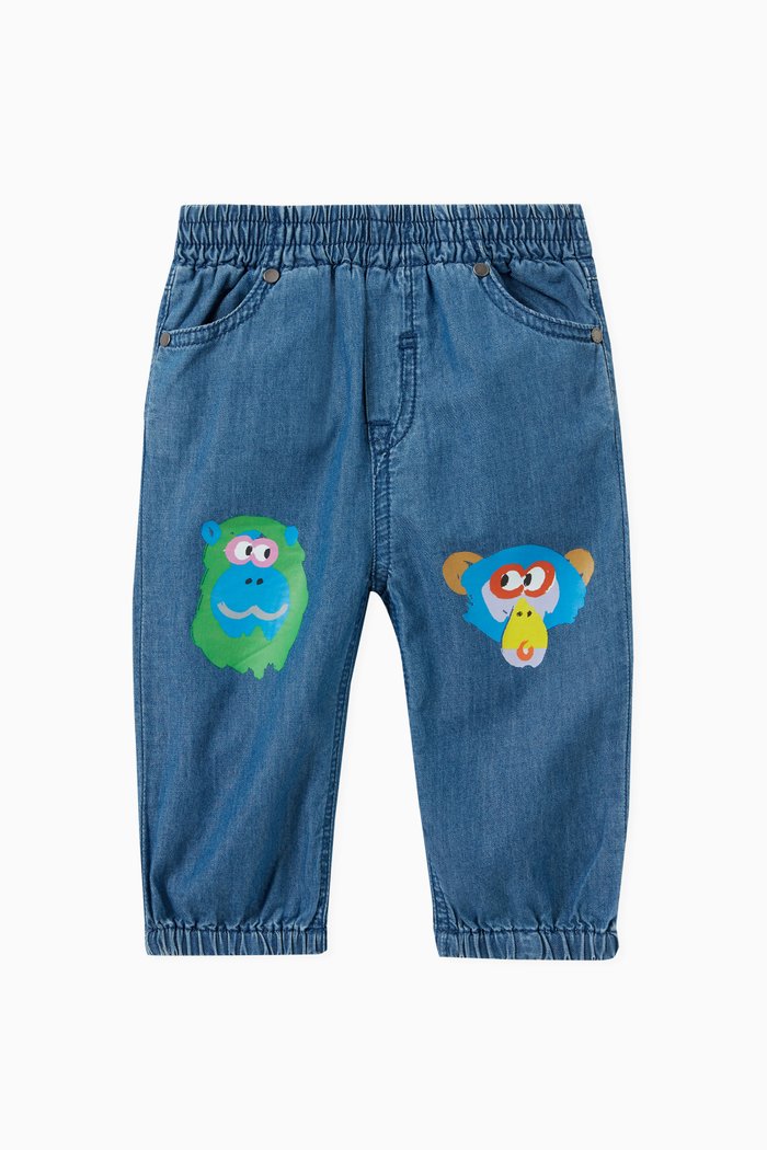 Monkey Print Jeans in Denim, Blue