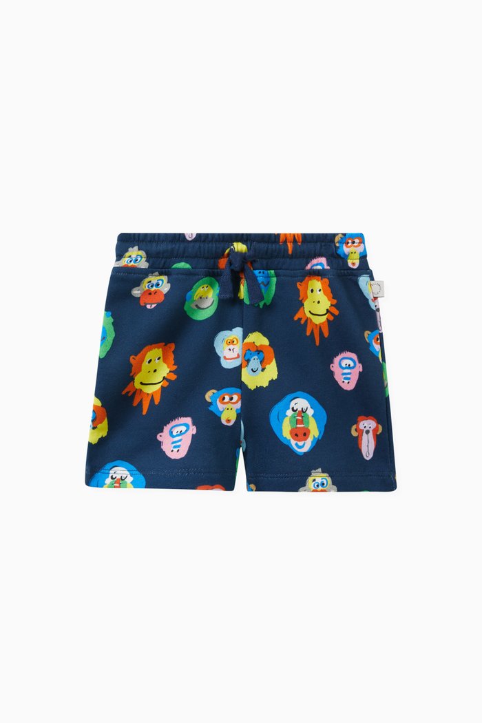 

All-over Monkey Print Track Shorts in Cotton, Blue
