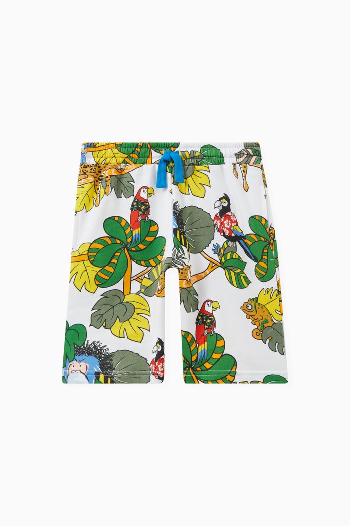 

Tropical Print Bermuda Shorts in Cotton, White