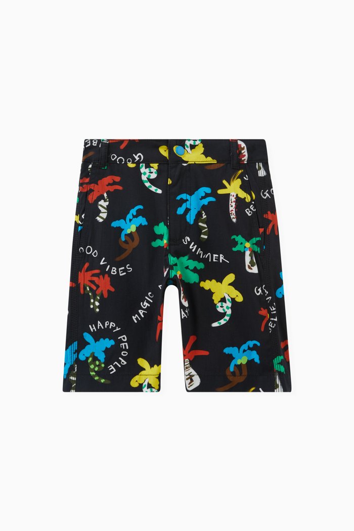 

Tropical Print Shorts in Cotton, Black