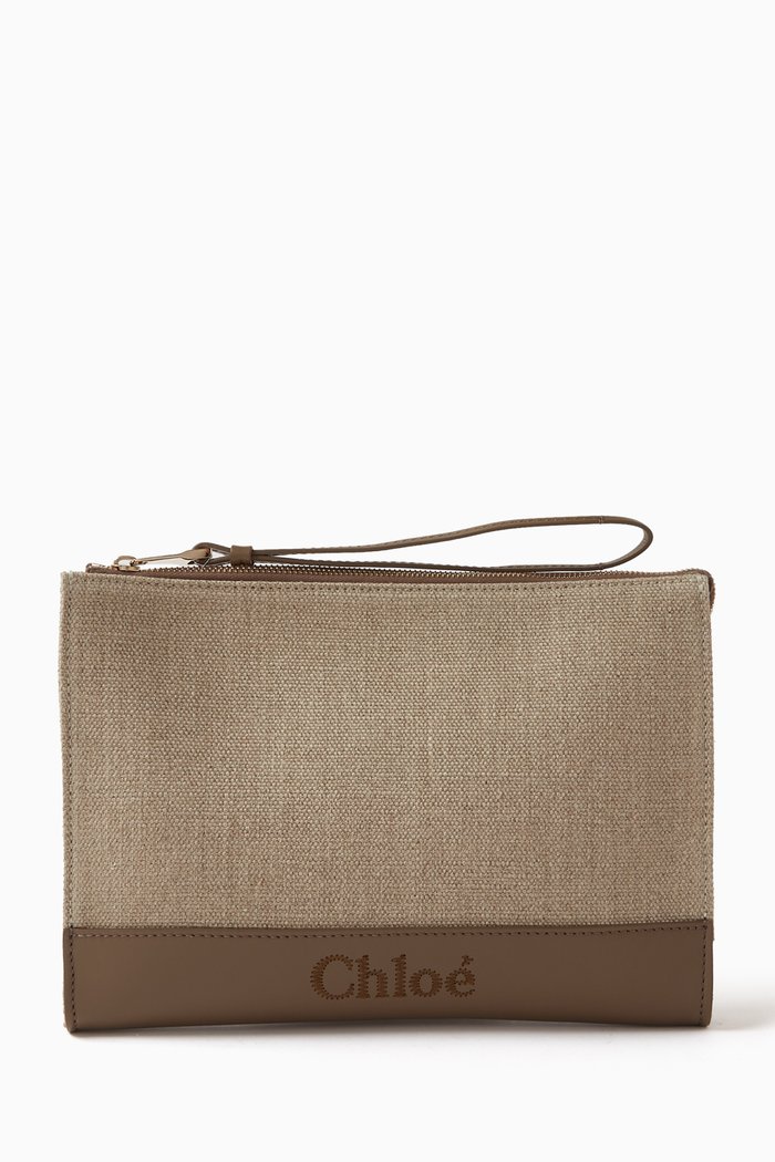

Sense Zippered Pouch in Linen & Leather, Brown