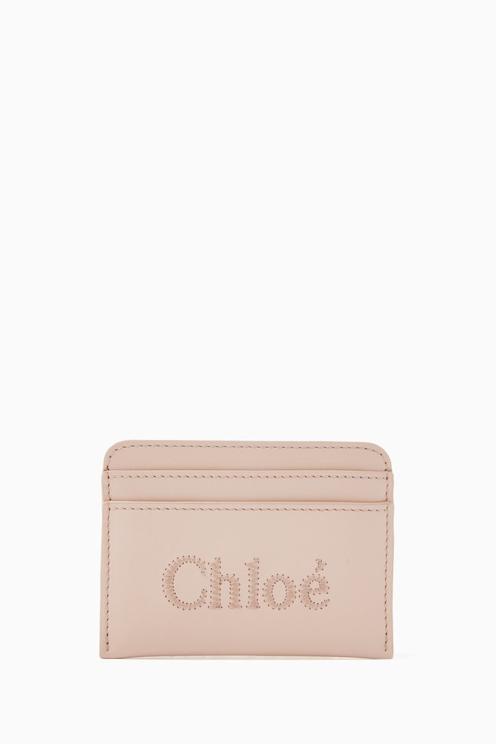 

Logo Sense Card Holder in Shiny Calfskin, Pink