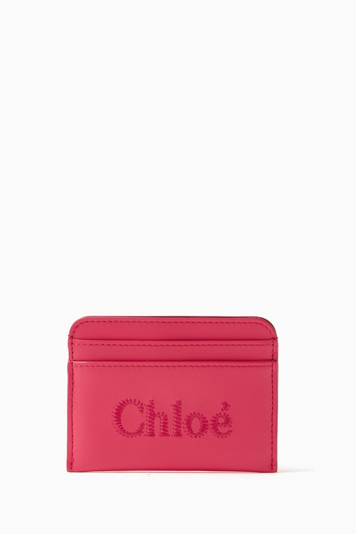 

Logo Sense Card Holder in Shiny Calfskin, Pink