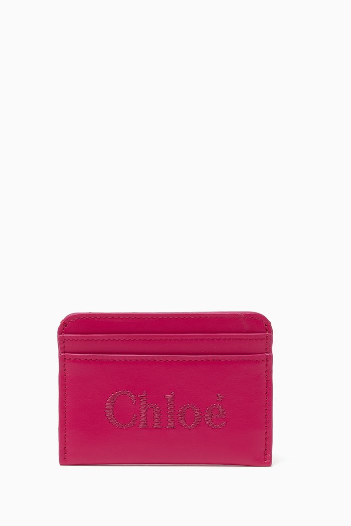 

Logo Sense Card Holder in Shiny Calfskin, Pink