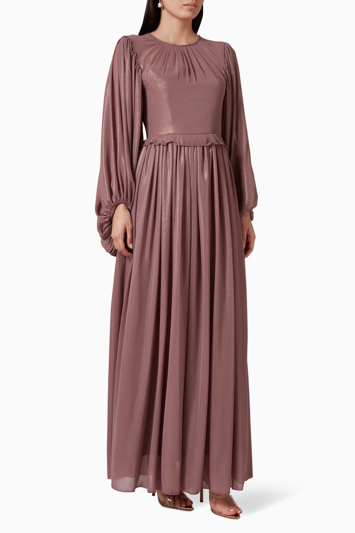 

Metallic-finish Gathered Maxi Dress, Pink