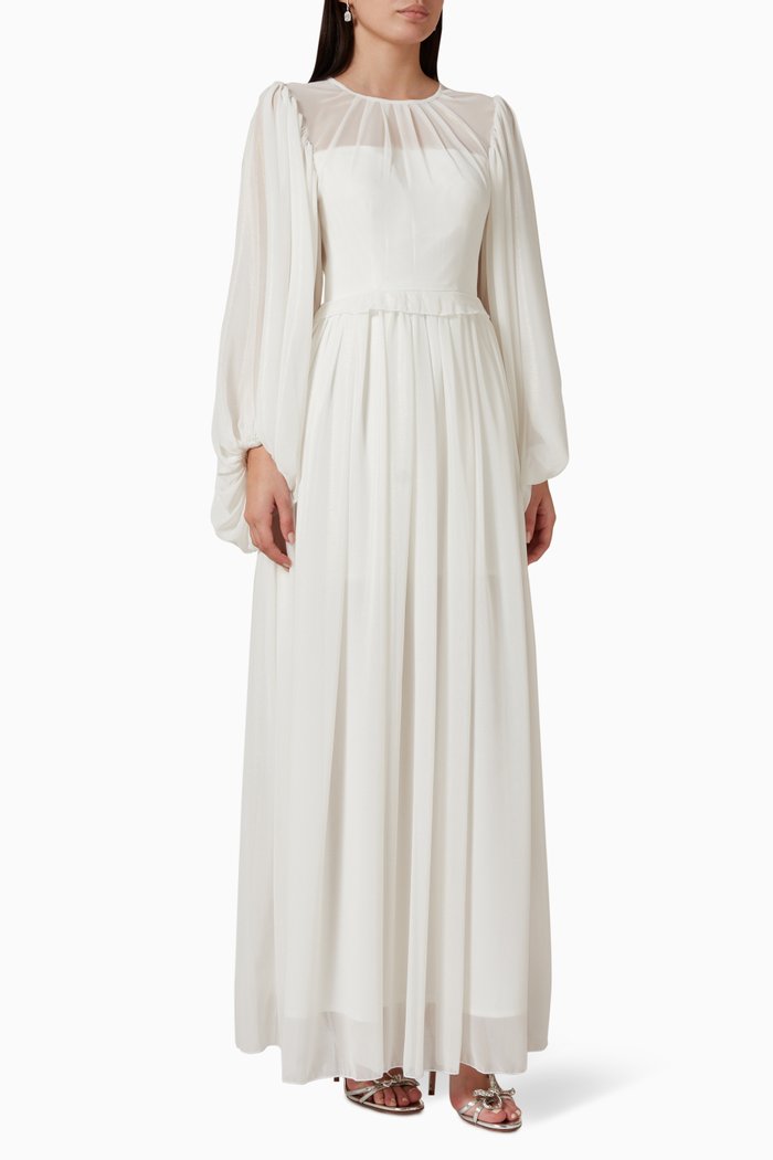 

Metallic-finish Gathered Maxi Dress, White