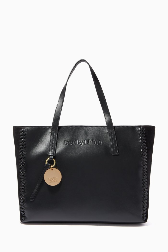 

Medium Tilda Tote Bag in Leather & Suede, Black