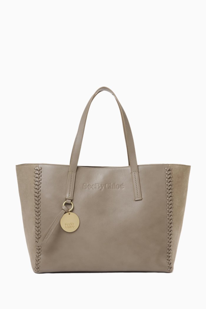 

Medium Tilda Tote Bag in Leather & Suede, Grey