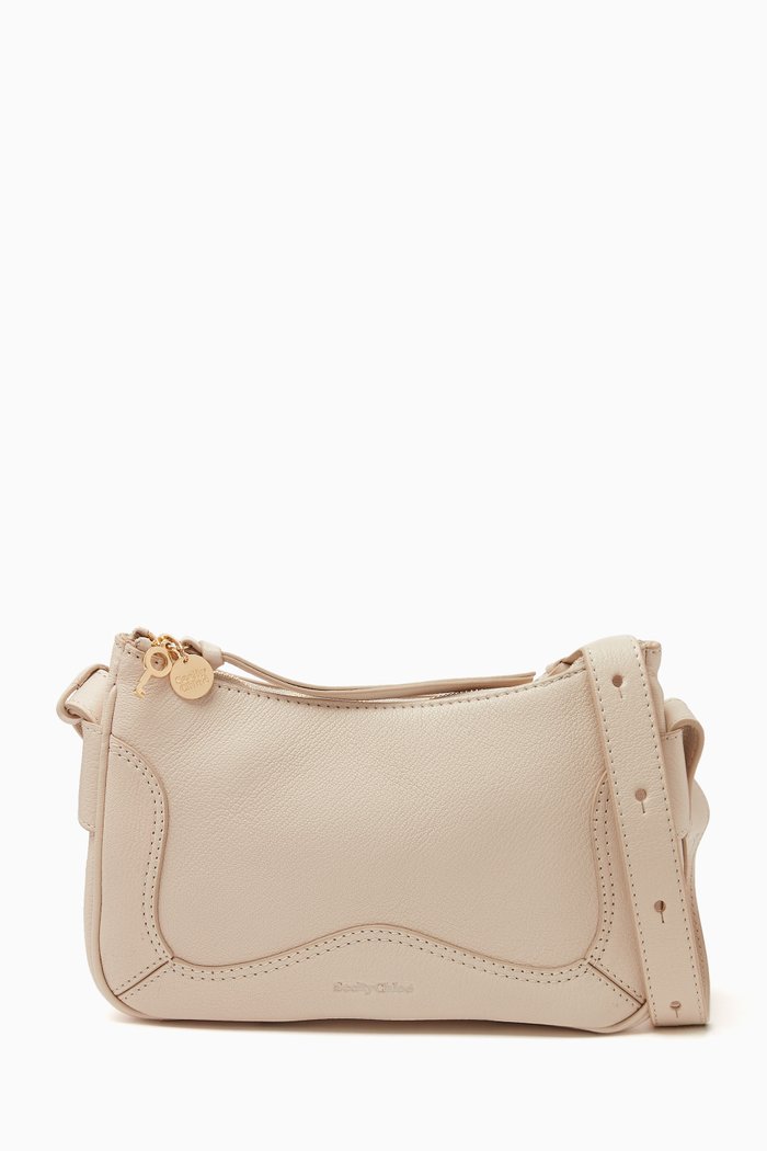 Hana Mini Hobo Shoulder Bag in Grained Leather, Neutral