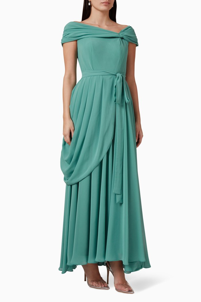 

Gathered Draped Maxi Dress, Green