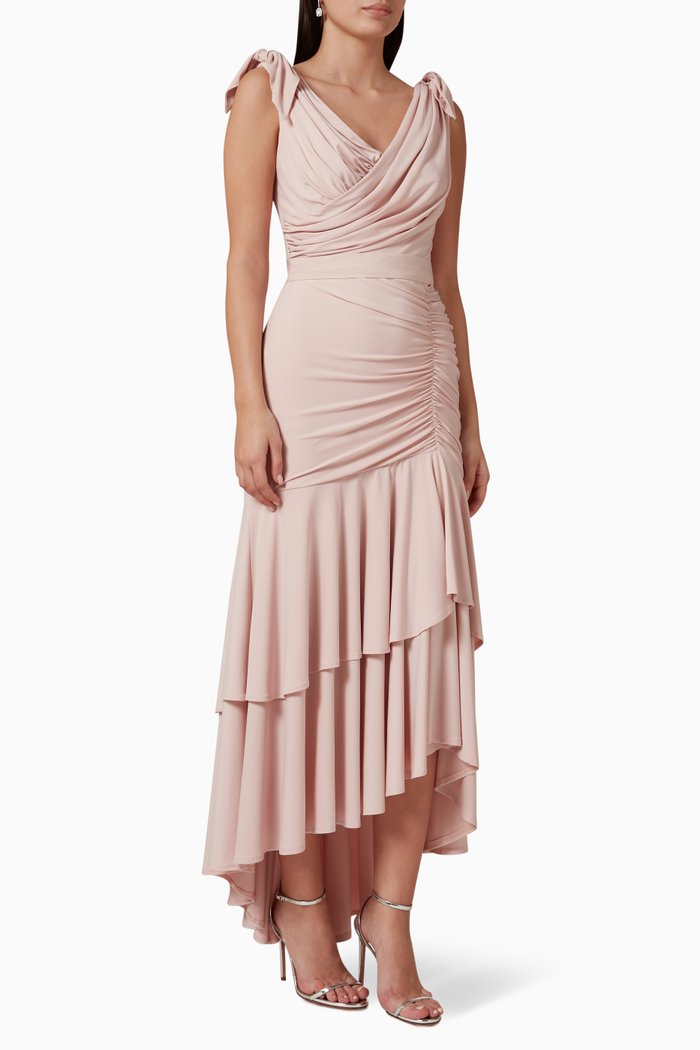 

Tiered Asymmetric Maxi Dress, Pink