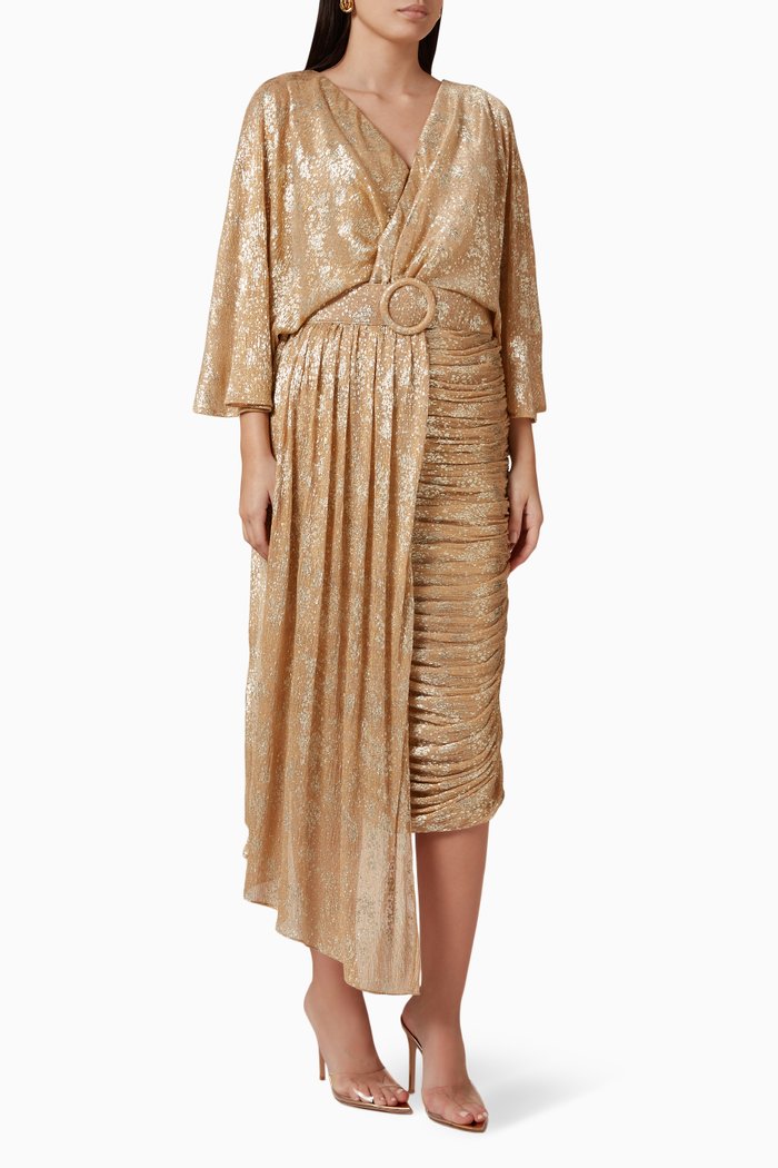 

Belted Sash Midi Dress, Gold
