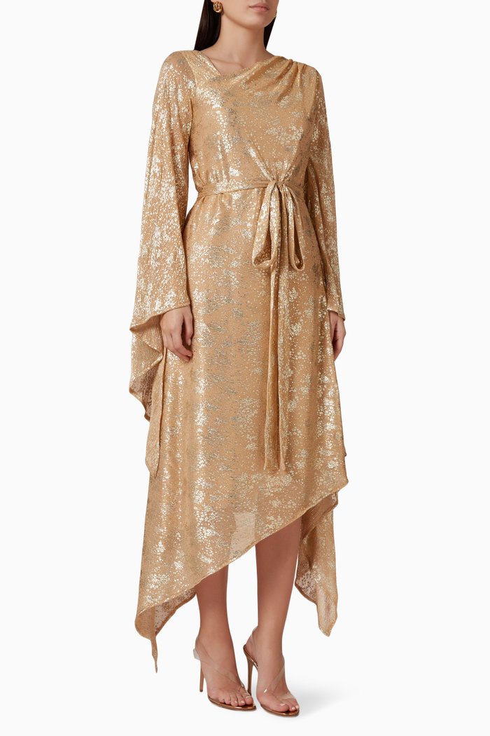 

Kaftan Belted Midi Dress, Gold