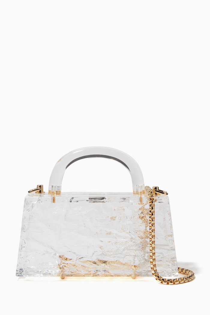

Eva Crushed Ice Top-Handle Bag with Chain, Colourless