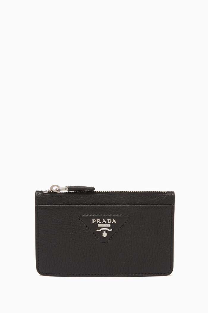 

Enamelled Logo Card Holder in Saffiano Leather, Black